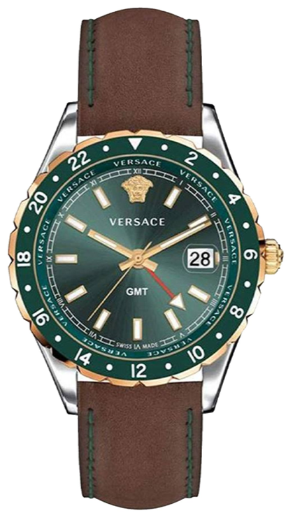 Versace Hellenyium Green Dial Brown Leather Strap Watch for Men - V11090017 Authentic Buy Shop Now