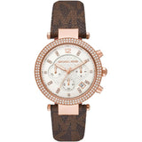 Michael Kors Parker Chronograph White Dial Brown Leather Strap Watch For Women - MK6917 Authentic Buy Shop Now