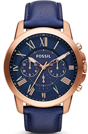 Fossil Grant Chronograph Blue Dial Blue Leather Strap Watch for Men - FS4835 Authentic Buy Shop Now