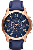 Fossil Grant Chronograph Blue Dial Blue Leather Strap Watch for Men - FS4835 Authentic Buy Shop Now