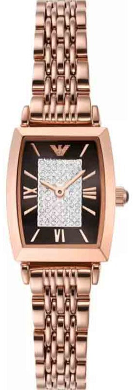 Emporio Armani Gianni T-Bar Analog Crystal Brown Dial Rose Gold Steel Strap Watch For Women - AR11407 Authentic Buy Shop Now