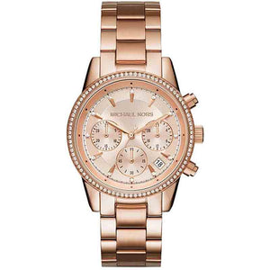 Michael Kors Ritz Chronograph Rose Gold Dial Rose Gold Steel Strap Watch for Women - MK6077 Authentic Buy Shop Now