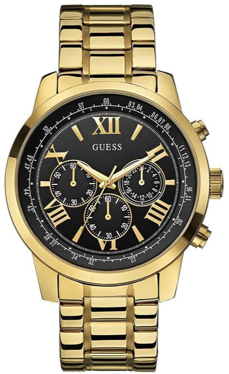 Guess Horizon Chronograph Black Dial Gold Steel Strap Watch For Men - W0379G4 Authentic Buy Shop Now