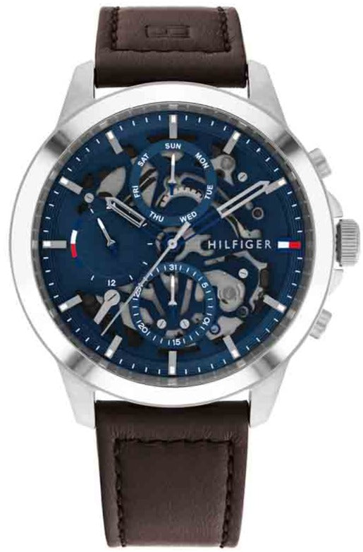Tommy Hilfiger Henry Chronograph Blue Dial Brown Leather Strap Watch For Men -1710476 Authentic Buy Shop Now