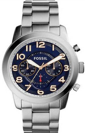 Fossil Pilot 54 Chronograph Navy Blue Dial Silver Steel Strap Watch for Men - FS5203 Authentic Buy Shop Now