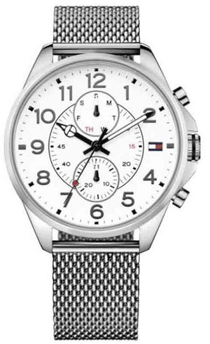 Tommy Hilfiger Dean Chronograph White Dial Silver Mesh Bracelet Watch for Men - 1791277 Authentic Buy Shop Now