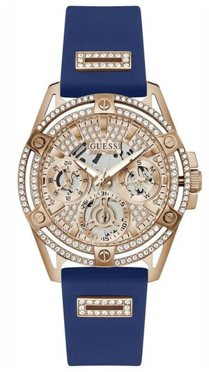 Guess Queen Quartz Crystals Rose Gold Dial Blue Silicone Strap Watch For Women - GW0536L5 Authentic Buy Shop Now