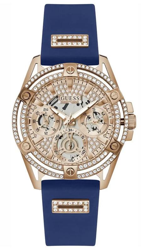 Guess Queen Quartz Crystals Rose Gold Dial Blue Silicone Strap Watch For Women - GW0536L5 Authentic Buy Shop Now