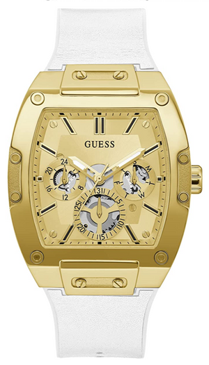 Guess Phoenix Multifunction Gold Dial White Leather Strap Watch for Men - GW0202G6 Authentic Buy Shop Now