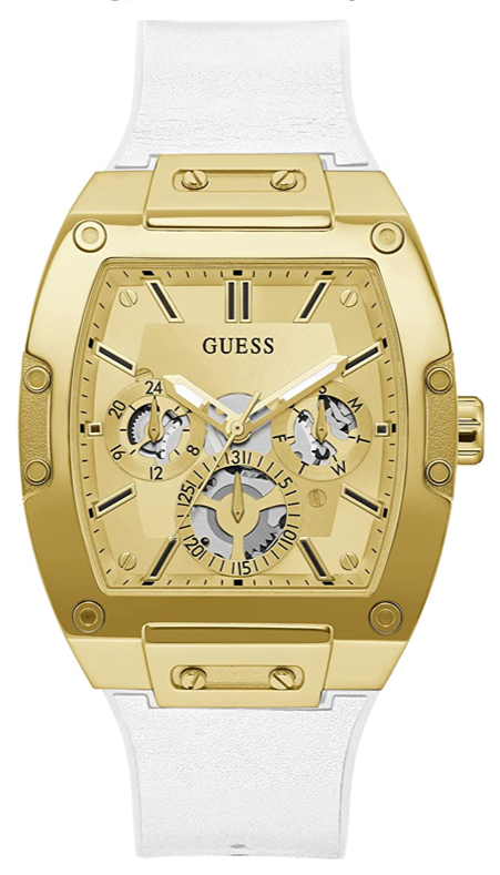 Guess Phoenix Multifunction Gold Dial White Leather Strap Watch for Men - GW0202G6 Authentic Buy Shop Now