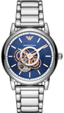 Emporio Armani Luigi Chronograph Skeleton Blue Dial Silver Steel Strap Watch For Men - AR60036 Authentic Buy Shop Now