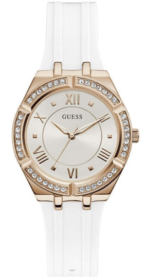 Guess Cosmo Diamonds Silver Dial White Rubber Strap Watch for Women - GW0034L2 Authentic Buy Shop Now