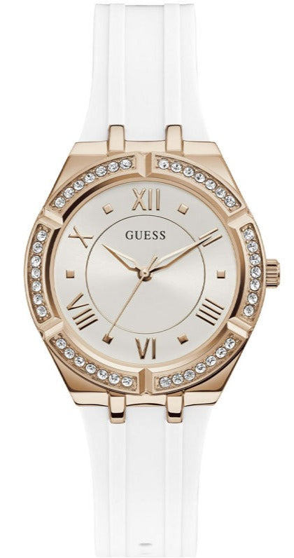 Guess Cosmo Diamonds Silver Dial White Rubber Strap Watch for Women - GW0034L2 Authentic Buy Shop Now