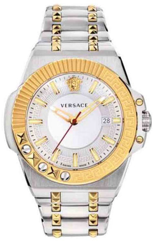 Versace Chain Reaction Quartz White Dial Two Tone Steel Strap Watch for Men - VEDY00519 Authentic Buy Shop Now
