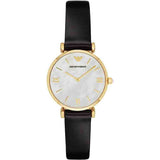 Emporio Armani Gianni T-Bar Quartz Mother of Pearl Dial Black Leather Strap Watch For Women - AR1910 Authentic Buy Shop Now