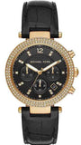 Michael Kors Parker Chronograph Black Dial Black Leather Strap Watch For Women - MK6984 Authentic Buy Shop Now