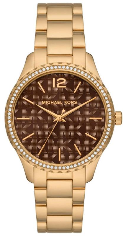 Michael Kors Layton Chronograph Brown Dial Gold Steel Strap Watch For Women - MK7296 Authentic Buy Shop Now