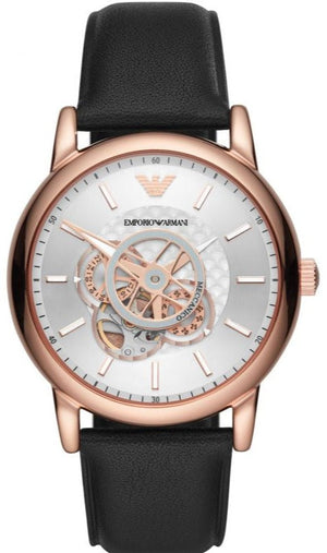 Emporio Armani Luigi Automatic Silver Dial Black Leather Strap Watch For Men - AR60013 Authentic Buy Shop Now