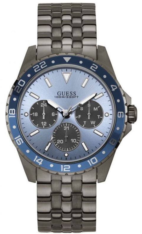 Guess Odyssey Quartz Blue Dial Gunmetal Steel Strap Watch For Men - W1107G5 Authentic Buy Shop Now