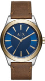 Armani Exchange Nico Quartz Blue Dial Brown Leather Strap Watch For Men - AX2334 Authentic Buy Shop Now