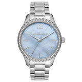 Michael Kors Layton Chronograph Mother of Pearl Blue Dial Silver Steel Strap Watch For Women - MK6847 Authentic Buy Shop Now