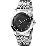 Gucci G Timeless Black Dial Silver Steel Strap Watch For Men - YA126402 Authentic Buy Shop Now