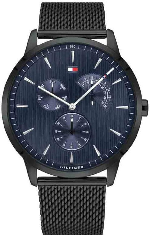 Tommy Hilfiger Brad Quartz Blue Dial Black Mesh Bracelet Watch For Men - 1710392 Authentic Buy Shop Now