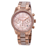 Michael Kors Ritz Chronograph Rose Gold Dial Rose Gold Steel Strap Watch For Women - MK6485 Authentic Buy Shop Now