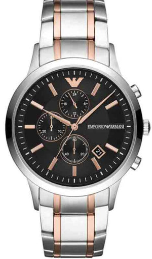 Emporio Armani Renato Chronograph Black Dial Two Tone Steel Strap Watch For Men - AR11165 Authentic Buy Shop Now