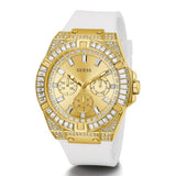 Guess Baguette Crystals Gold Dial White Silicone Strap Watch For Men - GW0208G3 Authentic Buy Shop Now