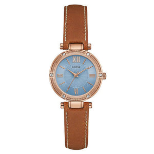 Guess Park Avenue Blue Dial Brown Leather Strap Watch for Women - W0838L2 Authentic Buy Shop Now