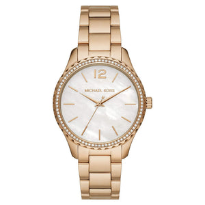 Michael Kors Layton Three Hand Mother of Pearl White Dial Gold Steel Strap Watch For Women - MK6870 Authentic Buy Shop Now