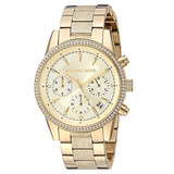 Michael Kors Ritz Chronograph Gold Dial Gold Steel Strap Watch For Women - MK6597 Authentic Buy Shop Now