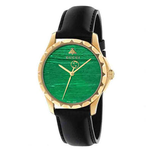 Gucci Le Marche Des Merveilles Quartz Green Dial Black Leather Strap Watch For Women - YA126463 Authentic Buy Shop Now