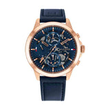 Tommy Hilfiger Henry Chronograph Quartz Blue Dial Blue Leather Strap Watch For Men - 1710475 Authentic Buy Shop Now