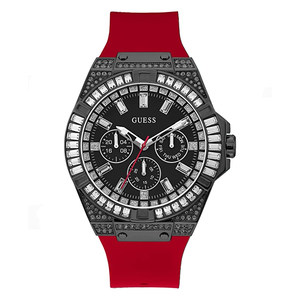 Guess Mainline Multifunction Crystals Black Dial Red Silicone Strap Watch For Men - GW0208G6 Authentic Buy Shop Now