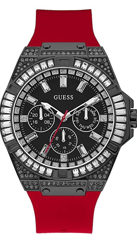Guess Mainline Multifunction Crystals Black Dial Red Silicone Strap Watch For Men - GW0208G6 Authentic Buy Shop Now