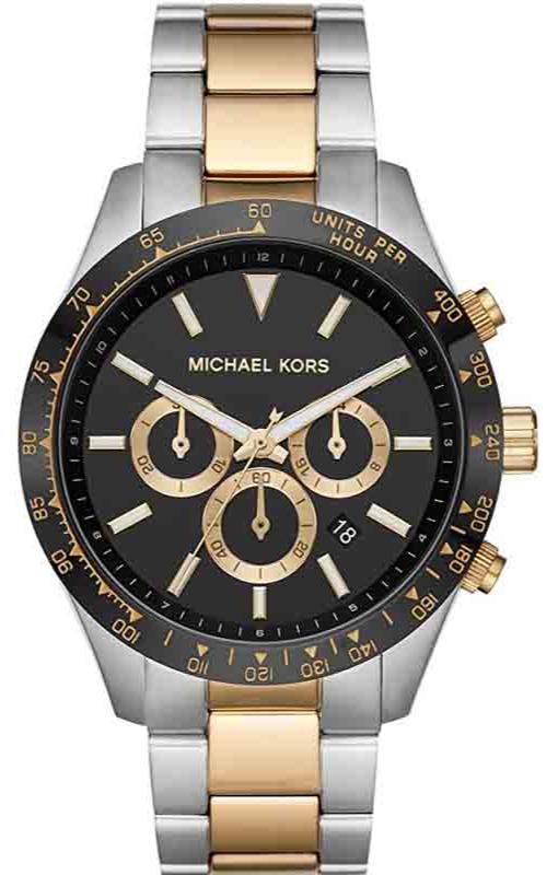 Michael Kors Layton Chronograph Black Dial Two Tone Steel Strap Watch For Men - MK8784 Authentic Buy Shop Now
