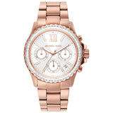 Michael Kors Everest Chronograph Silver Dial Rose Gold Steel Strap Watch For Women - MK7213 Authentic Buy Shop Now