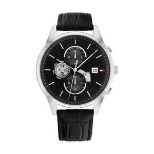 Tommy Hilfiger Weston Chronograph Black Dial Black Leather Strap Watch For Men - 1710502 Authentic Buy Shop Now