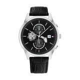 Tommy Hilfiger Weston Chronograph Black Dial Black Leather Strap Watch For Men - 1710502 Authentic Buy Shop Now