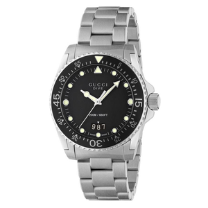 Gucci Dive Quartz Black Dial Silver Steel Strap Watch For Men - YA136301B Authentic Buy Shop Now