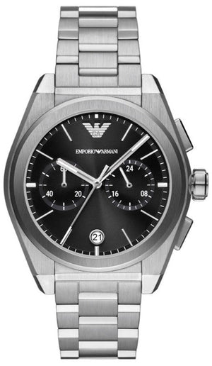 Emporio Armani Federico Chronograph Black Dial Silver Steel Strap Watch For Men - AR11560 Authentic Buy Shop Now