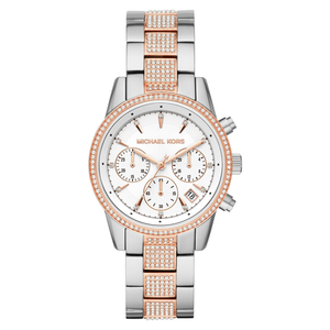 Michael Kors Ritz Chronograph White Dial Two Tone Steel Strap Watch For Women - MK6651 Authentic Buy Shop Now