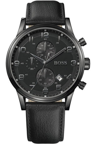 Hugo Boss Blackout Chronograph Black Dial Black Leather Strap Watch For Men - HB1512567 Authentic Buy Shop Now