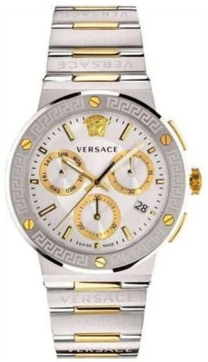 Versace Greca Chronograph White Dial Two Tone Steel Strap Watch For Men - VEZ900321 Authentic Buy Shop Now