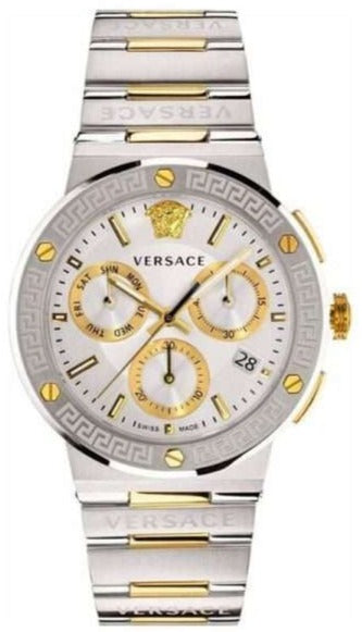Versace Greca Chronograph White Dial Two Tone Steel Strap Watch For Men - VEZ900321 Authentic Buy Shop Now