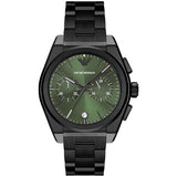 Emporio Armani Federico Chronograph Green Dial Black Steel Strap Watch For Men - AR11562 Authentic Buy Shop Now