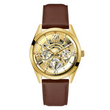 Guess Multifunction Chronograph Gold Dial Brown Leather Strap Watch For Men - GW0389G5 Authentic Buy Shop Now