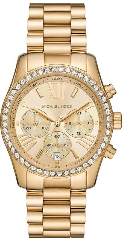 Michael Kors Lexington Chronograph Gold Dial Gold Steel Strap Watch For Women - MK7377 Authentic Buy Shop Now